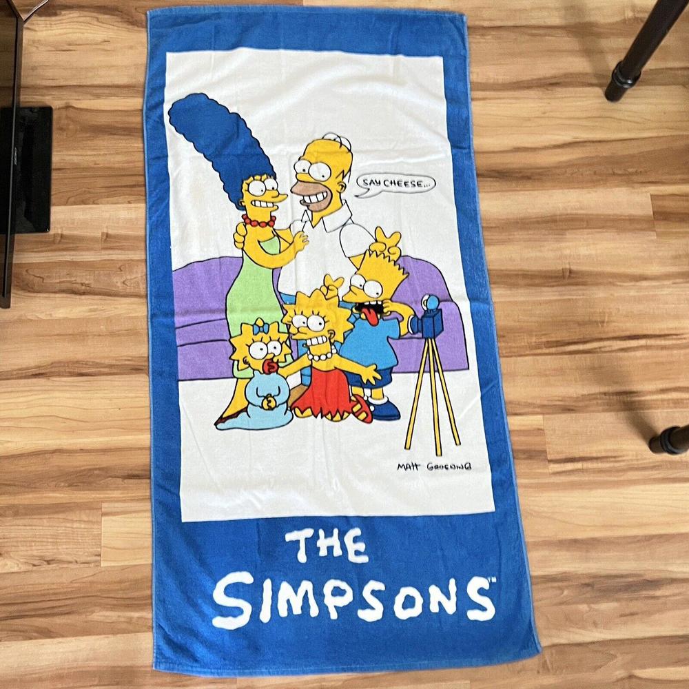 Vintage The Simpsons Beach Towel Say Cheese Family Cartoon 90s Tag 1990 30"x58”